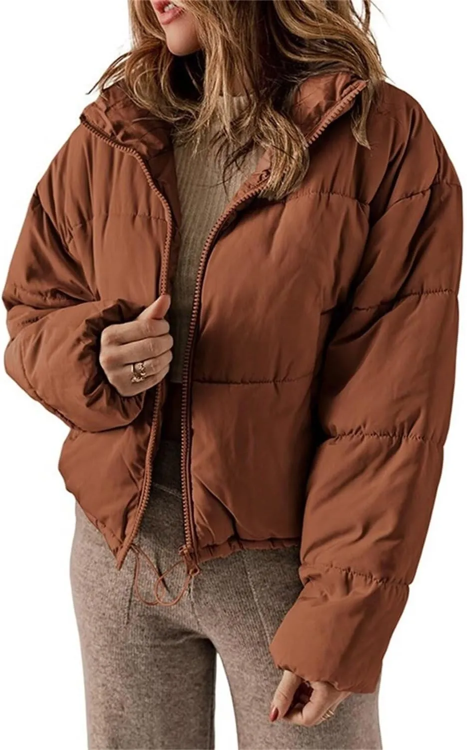 Women's Winter Coat Short Stand Collar Thickened Cotton-Padded Jacket Fashion Solid Color Slim Down Coat