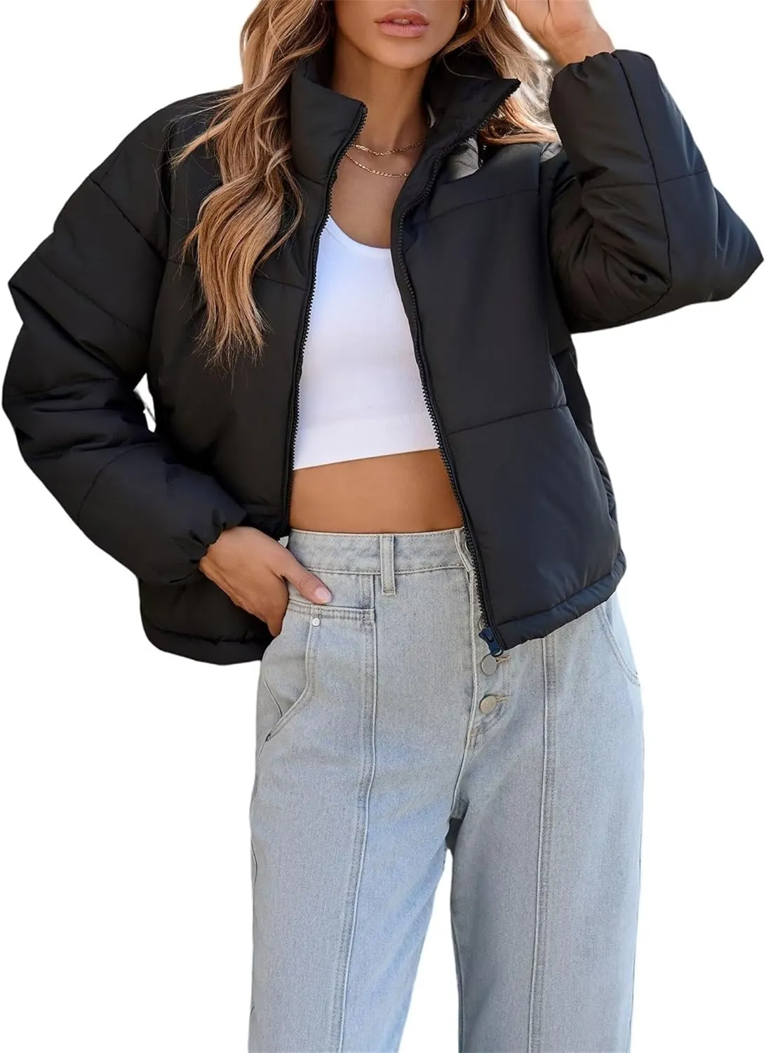 Women's Winter Coat Short Stand Collar Thickened Cotton-Padded Jacket Fashion Solid Color Slim Down Coat