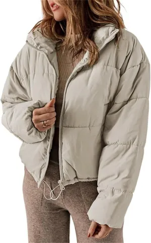 Women's Winter Coat Short Stand Collar Thickened Cotton-Padded Jacket Fashion Solid Color Slim Down Coat