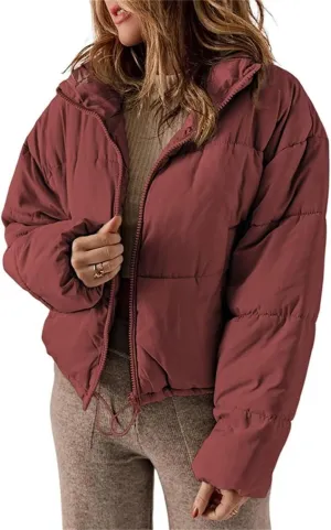 Women's Winter Coat Short Stand Collar Thickened Cotton-Padded Jacket Fashion Solid Color Slim Down Coat