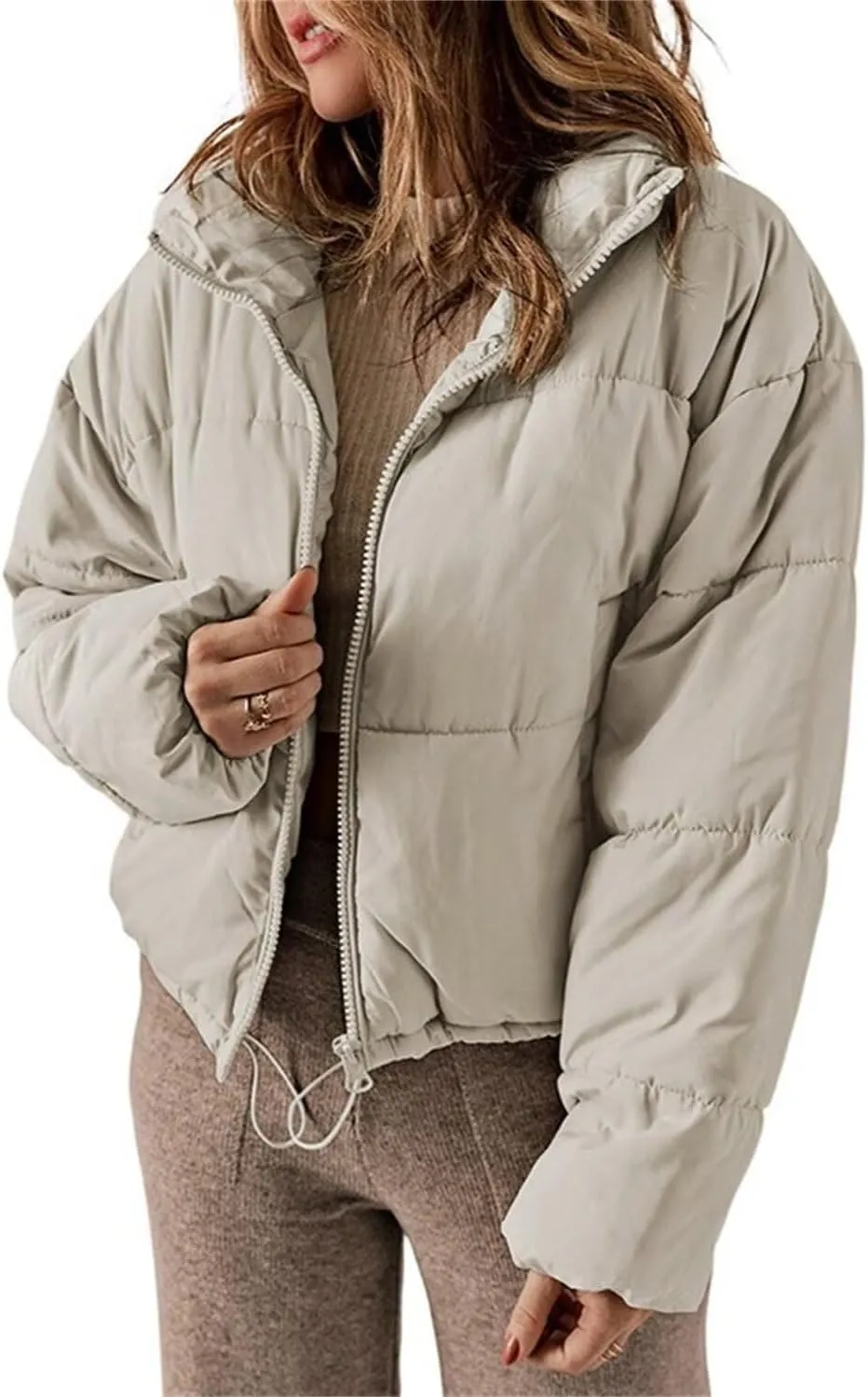 Women's Winter Coat Short Stand Collar Thickened Cotton-Padded Jacket Fashion Solid Color Slim Down Coat