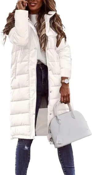 Women's Winter Coat Solid Color Hooded Single-Breasted Mid-Length Cotton-Padded Jacket Long Sleeves Cardigan Coat