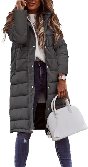 Women's Winter Coat Solid Color Hooded Single-Breasted Mid-Length Cotton-Padded Jacket Long Sleeves Cardigan Coat