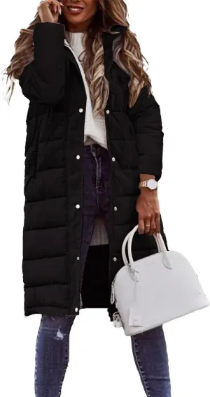 Women's Winter Coat Solid Color Hooded Single-Breasted Mid-Length Cotton-Padded Jacket Long Sleeves Cardigan Coat