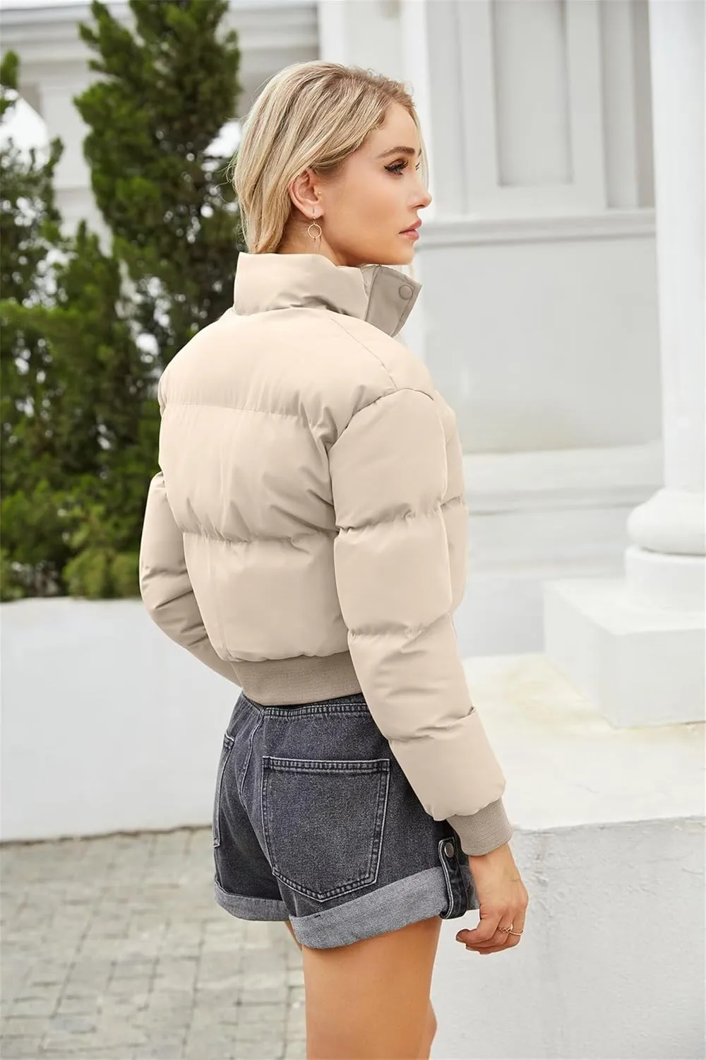 Women's Winter Short Cotton-Padded Coat Long Sleeve High-Neck Warm Coat Loose Casual Zipper Down Coat
