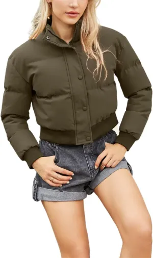Women's Winter Short Cotton-Padded Coat Long Sleeve High-Neck Warm Coat Loose Casual Zipper Down Coat