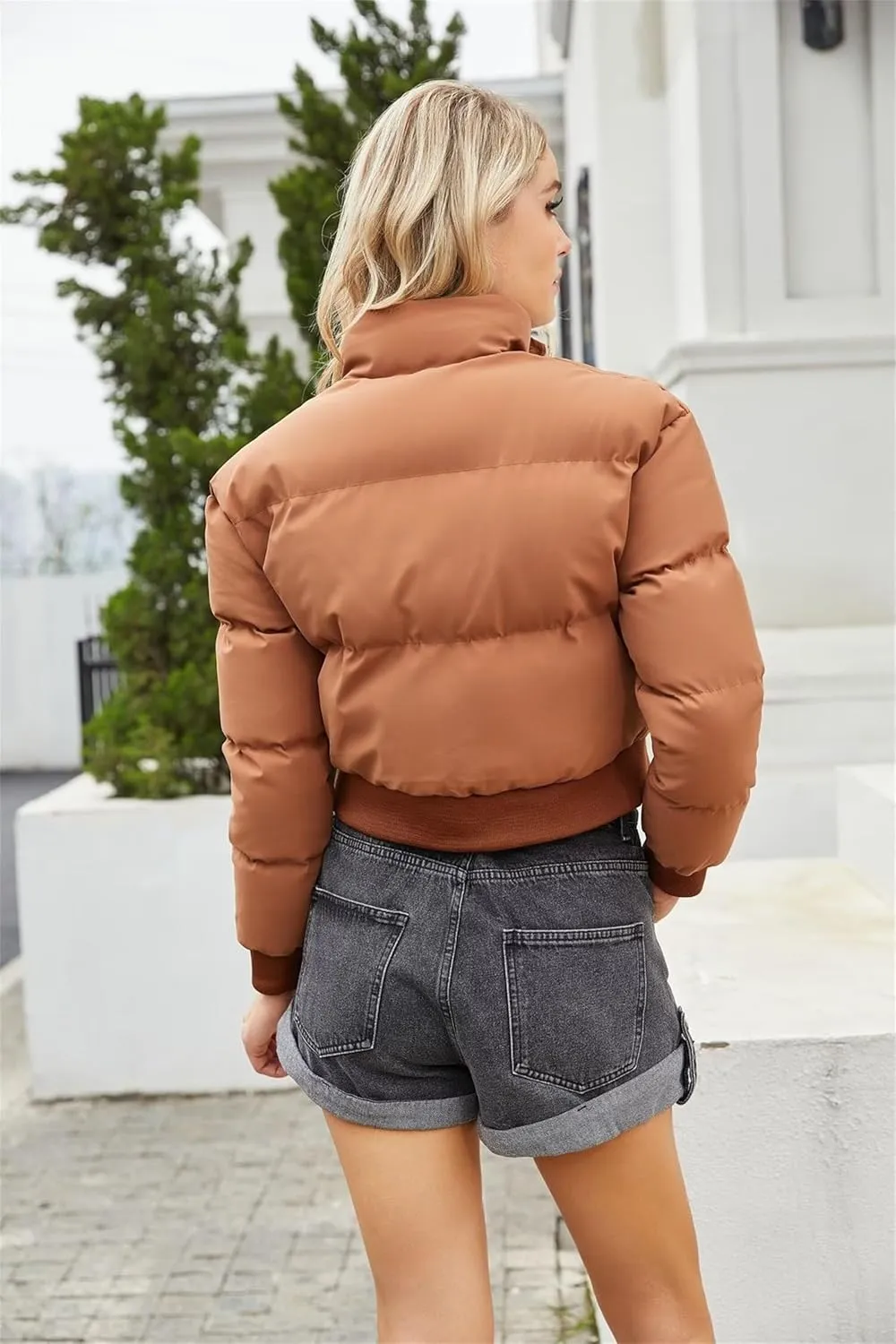 Women's Winter Short Cotton-Padded Coat Long Sleeve High-Neck Warm Coat Loose Casual Zipper Down Coat