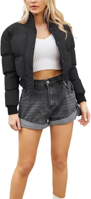 Women's Winter Short Cotton-Padded Coat Long Sleeve High-Neck Warm Coat Loose Casual Zipper Down Coat