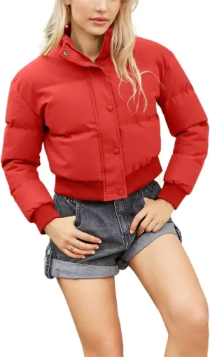 Women's Winter Short Cotton-Padded Coat Long Sleeve High-Neck Warm Coat Loose Casual Zipper Down Coat