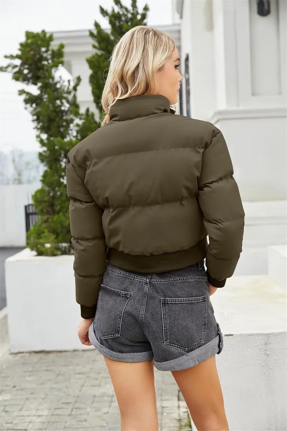 Women's Winter Short Cotton-Padded Coat Long Sleeve High-Neck Warm Coat Loose Casual Zipper Down Coat