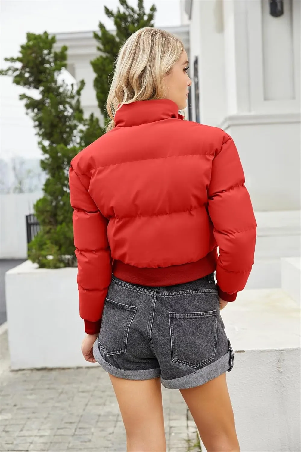 Women's Winter Short Cotton-Padded Coat Long Sleeve High-Neck Warm Coat Loose Casual Zipper Down Coat