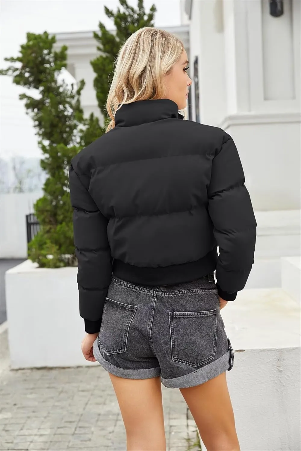 Women's Winter Short Cotton-Padded Coat Long Sleeve High-Neck Warm Coat Loose Casual Zipper Down Coat
