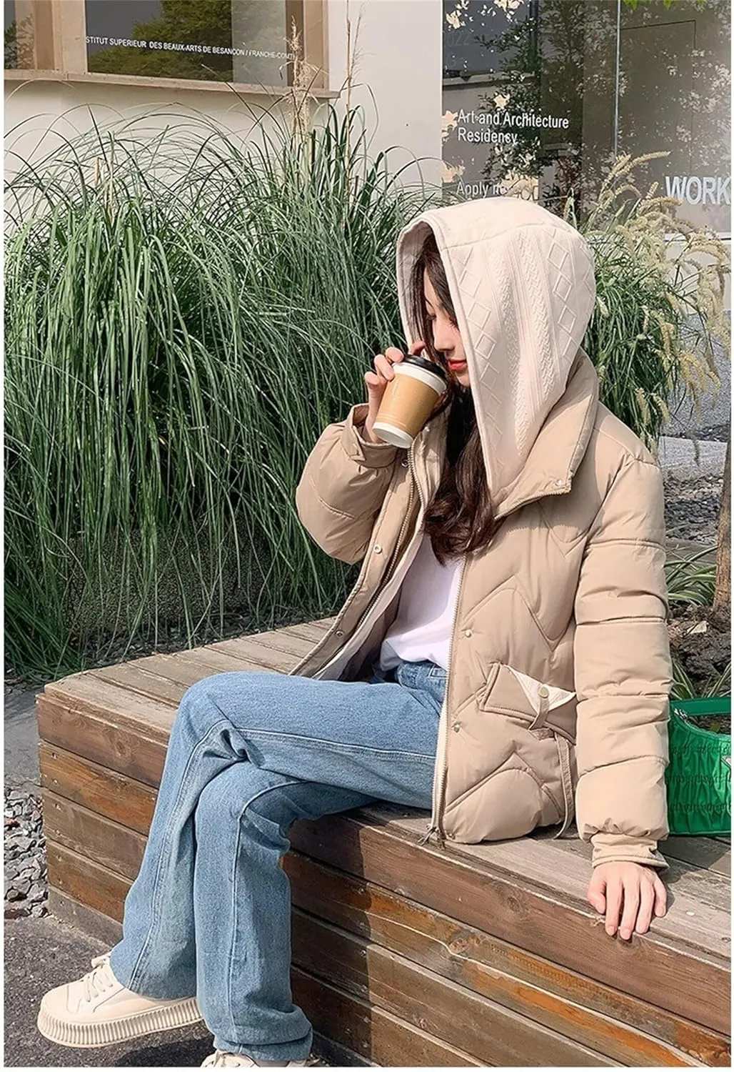 Women's Winter Short Fake Two Cotton-Padded Jacket Solid Color Loose Size Hooded Thicken Down Coat