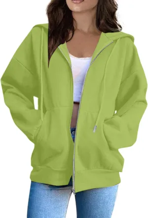 Women's Zip Up Hoodie Long Sleeve Oversized Sweatshirt Fall Lightweight Jacket Pockets Ladies Sweatshirts for Women