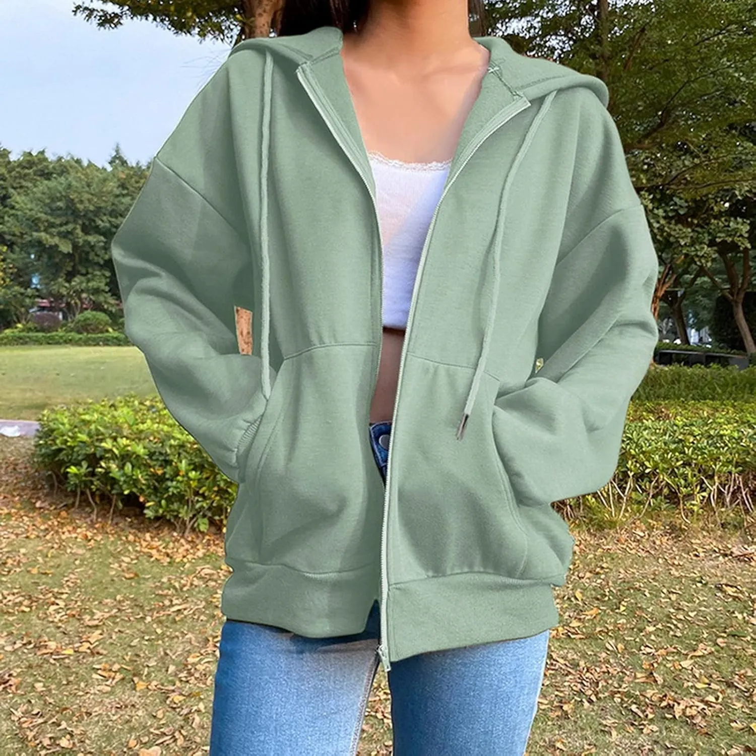 Womens Zip Up Hoodie Oversized Plus Size Aesthetic Cute Grunge Y2K Hoodies Teen Girls Vintage Baggy Sweatshirt