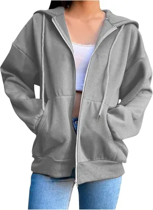 Womens Zip Up Hoodie Oversized Plus Size Aesthetic Cute Grunge Y2K Hoodies Teen Girls Vintage Baggy Sweatshirt