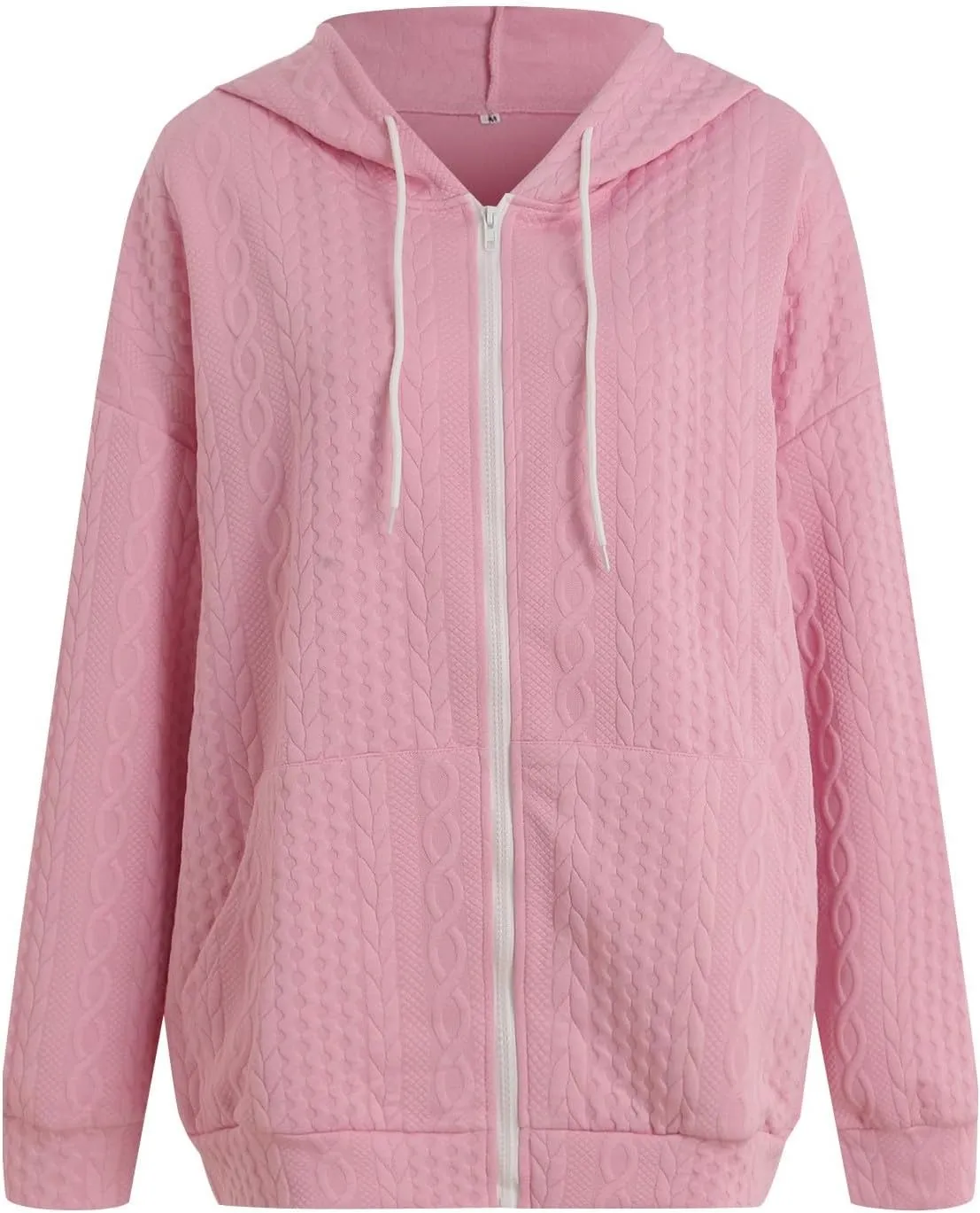 Womens Zip Up Hoodies Plus Size Sweatshirt Long Sleeve Textured Drawstring Zip Jackets Outwear with Pockets