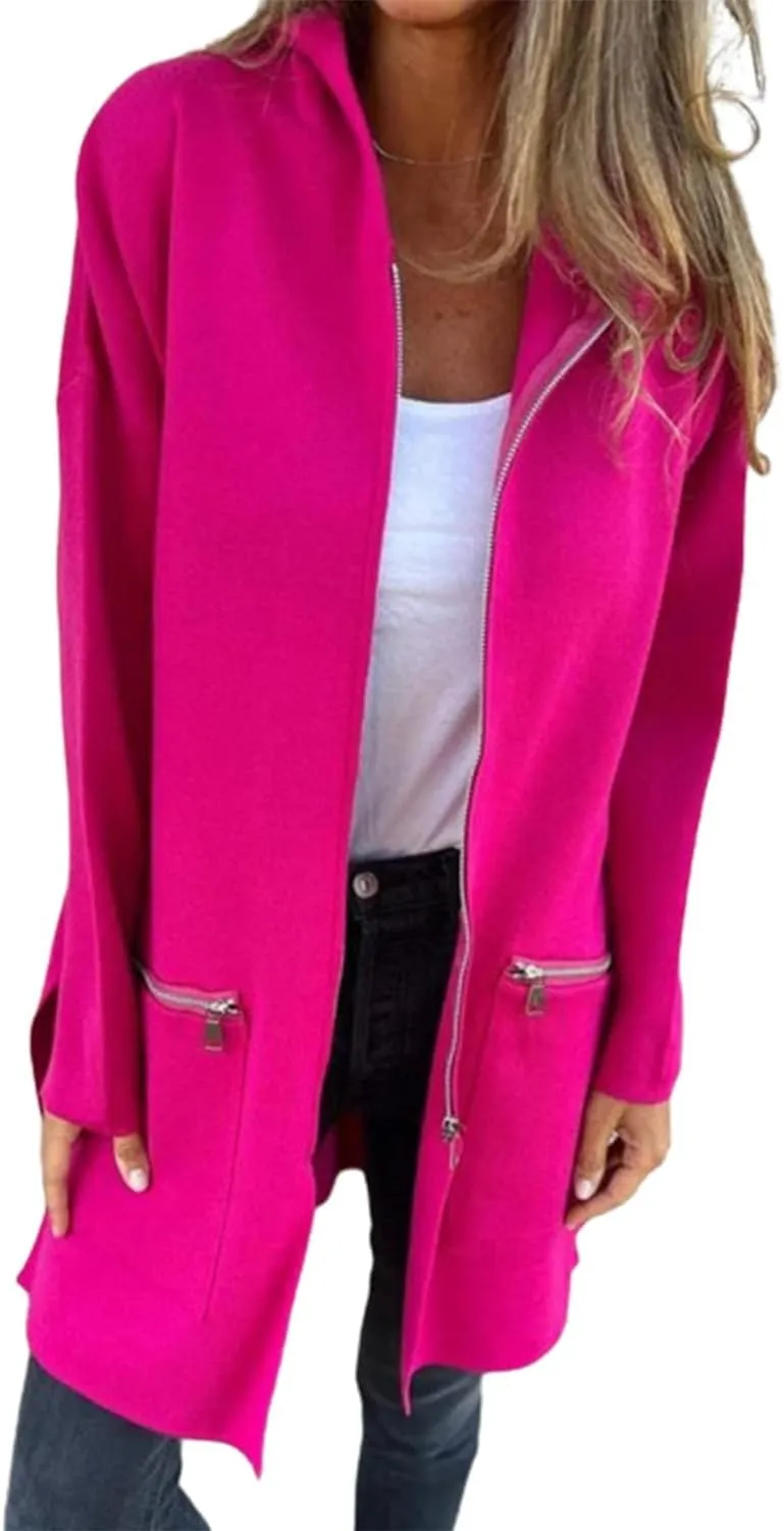Womens Zip Up Long Hoodie Jacket Tunic Sweatshirt Open Front Cardigan Fall Winter Fleece Jacket Coat with Pockets