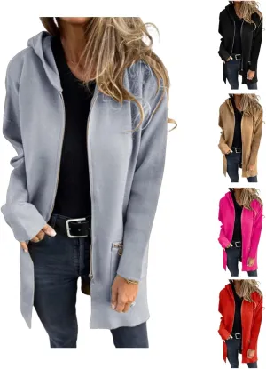 Womens Zip Up Long Hoodie Jacket Tunic Sweatshirt Open Front Cardigan Fall Winter Fleece Jacket Coat with Pockets