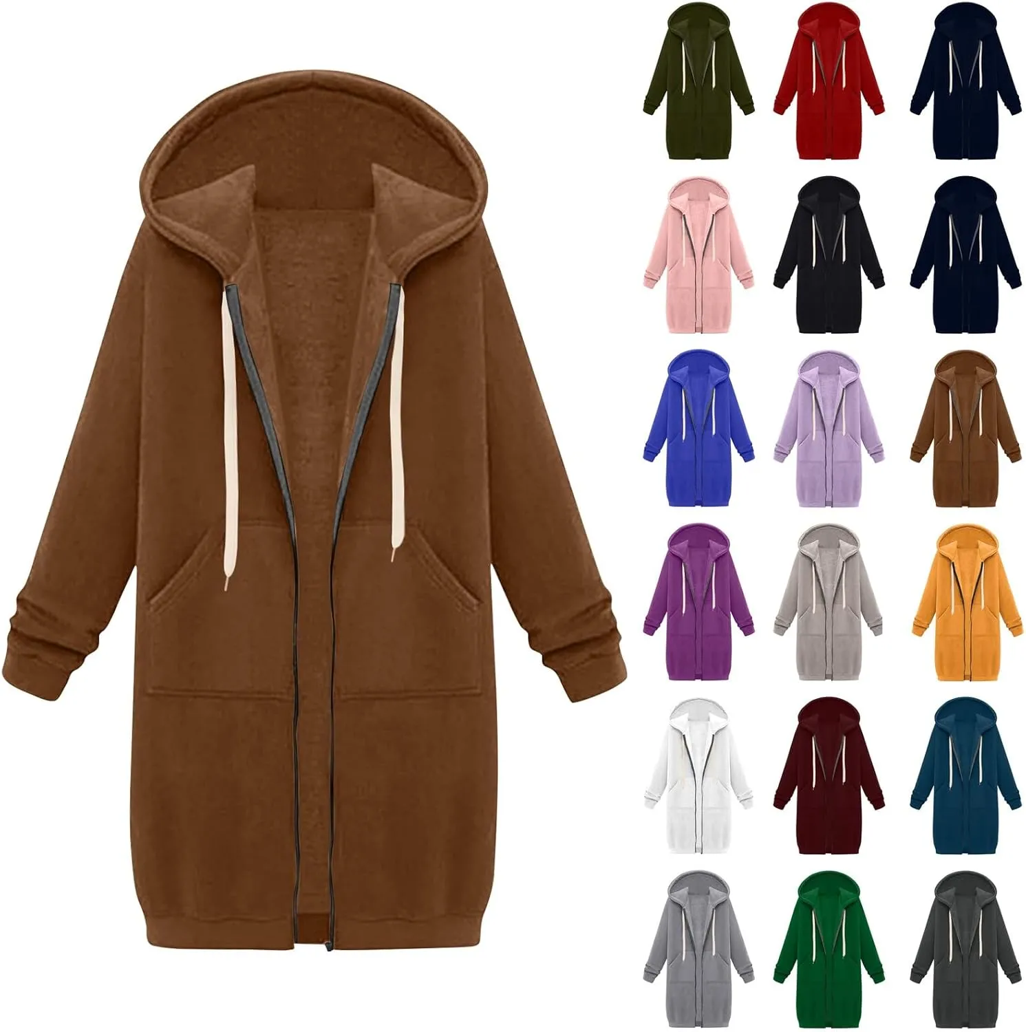 Women's Zip Up Long Hoodies Jacket Long Sleeve Drawstring Hooded Sweatshirt Coat 2024 Fall Winter Pocket Outerwear