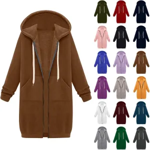 Women's Zip Up Long Hoodies Jacket Long Sleeve Drawstring Hooded Sweatshirt Coat 2024 Fall Winter Pocket Outerwear