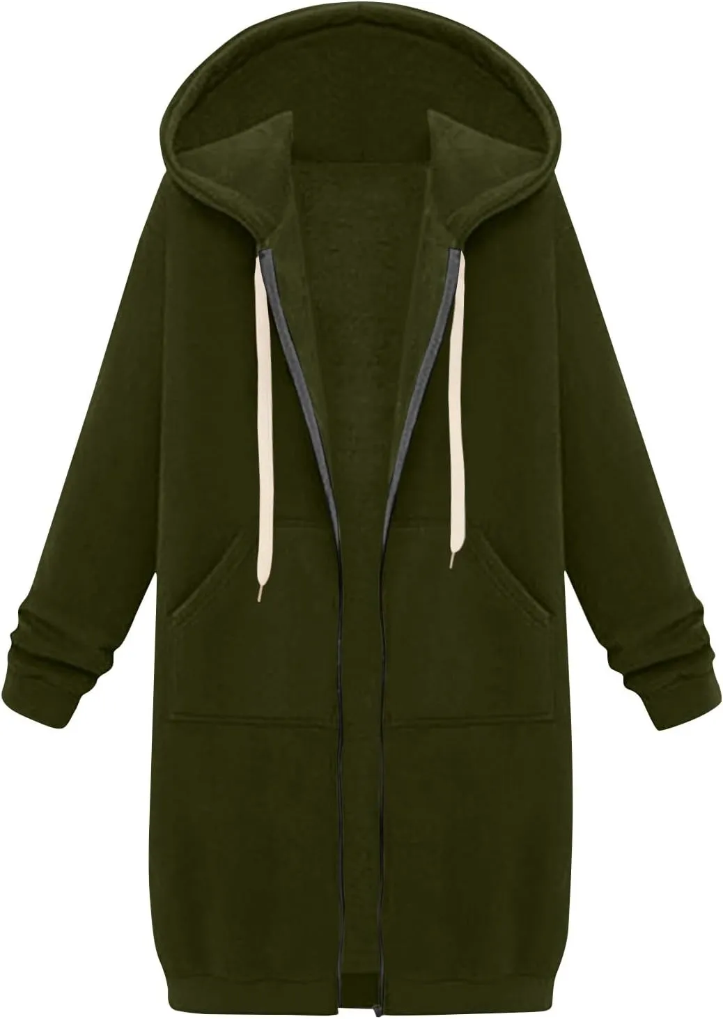 Women's Zip Up Long Hoodies Jacket Long Sleeve Drawstring Hooded Sweatshirt Coat 2024 Fall Winter Pocket Outerwear