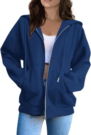 XIAXOGOOL Zipper Hoodie Women,Y2K Zip Up Hoodies For Woman Oversized Casual Basic Long Sleeve Sweatshirt Fall Workout Jackets