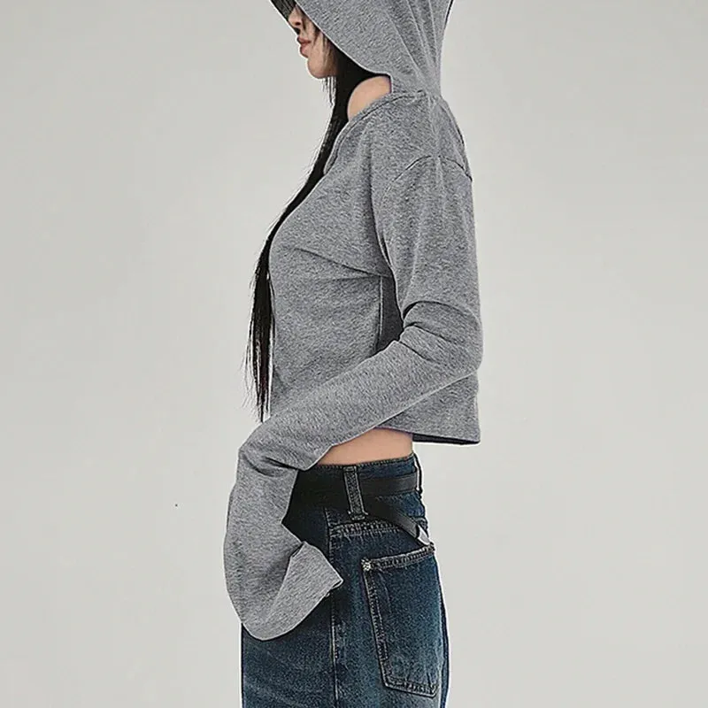 Y2K Grunge Hooded Long Sleeve Top  Slim Fit Vintage Streetwear