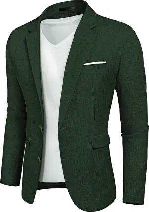 YND Men's Slim Fit Two Buttons Linen Business Blazer, Sport Coat Lightweight Business Daily Coat