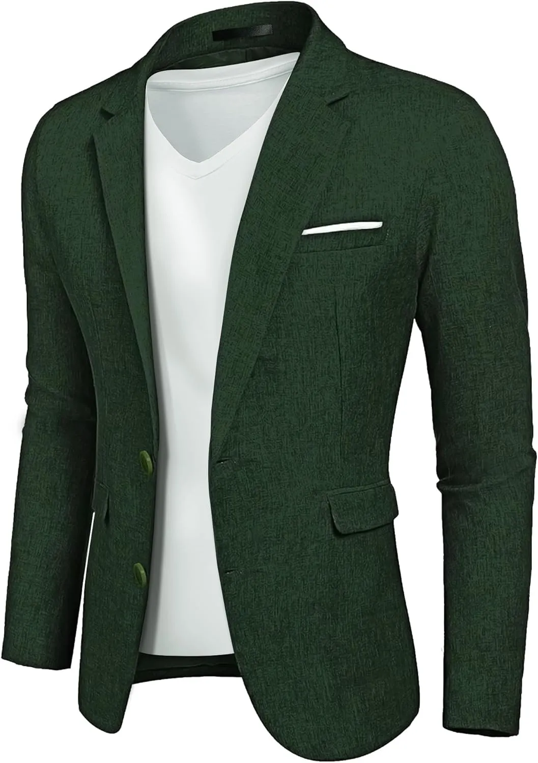 YND Men's Slim Fit Two Buttons Linen Business Blazer, Sport Coat Lightweight Business Daily Coat