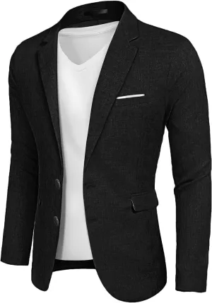 YND Men's Slim Fit Two Buttons Linen Business Blazer, Sport Coat Lightweight Business Daily Coat