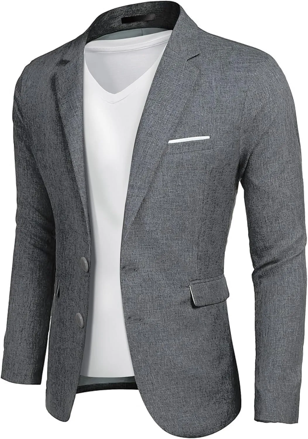 YND Men's Slim Fit Two Buttons Linen Business Blazer, Sport Coat Lightweight Business Daily Coat