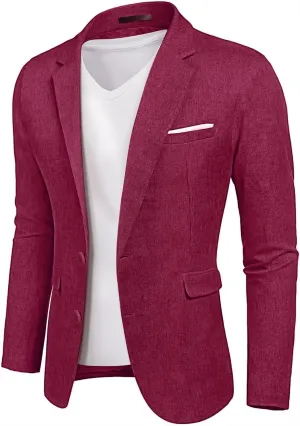 YND Men's Slim Fit Two Buttons Linen Business Blazer, Sport Coat Lightweight Business Daily Coat