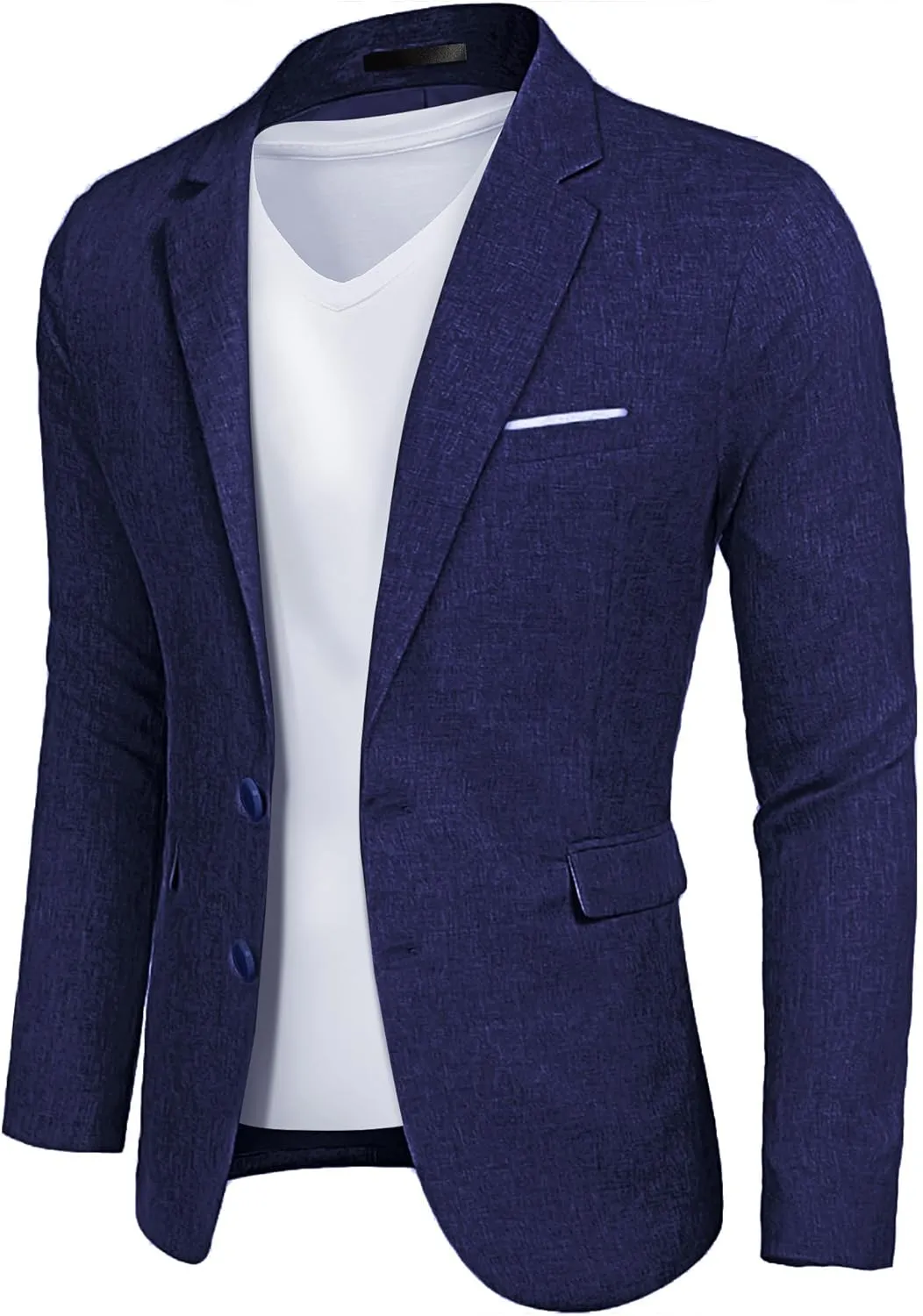 YND Men's Slim Fit Two Buttons Linen Business Blazer, Sport Coat Lightweight Business Daily Coat
