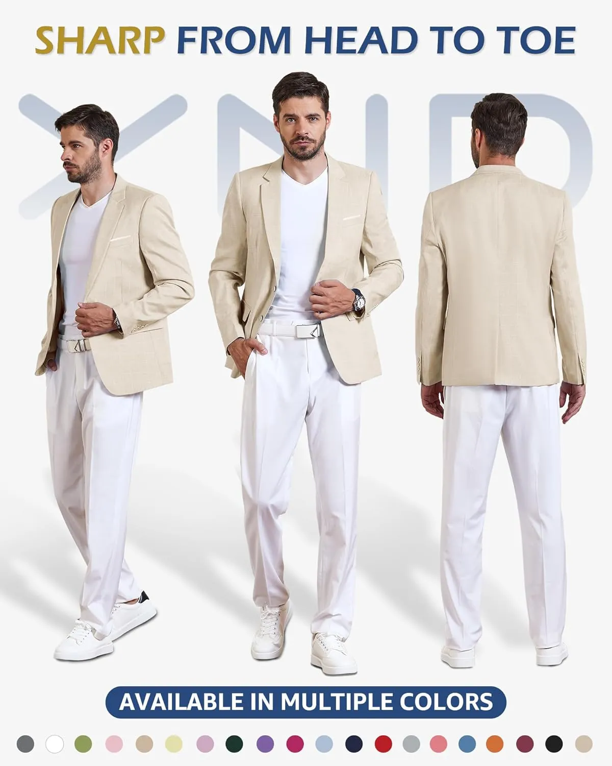 YND Men's Slim Fit Two Buttons Linen Business Blazer, Sport Coat Lightweight Business Daily Coat