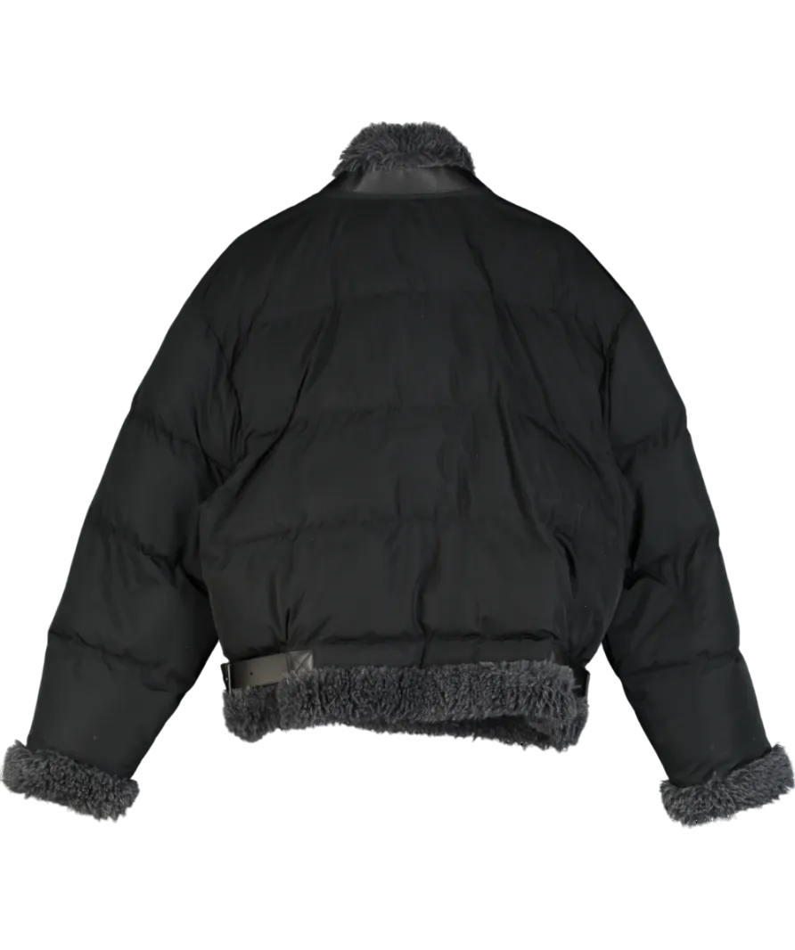 Zilver Black Flower Power Puffer Jacket UK M