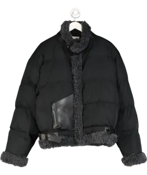 Zilver Black Flower Power Puffer Jacket UK M