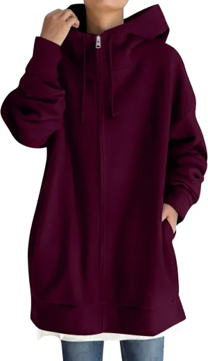 Zip Up Hoodie Women Fashion Tunic Hoodies Winter Fleece Pullover Hoodies 2024 Fall Long Jackets with Pockets
