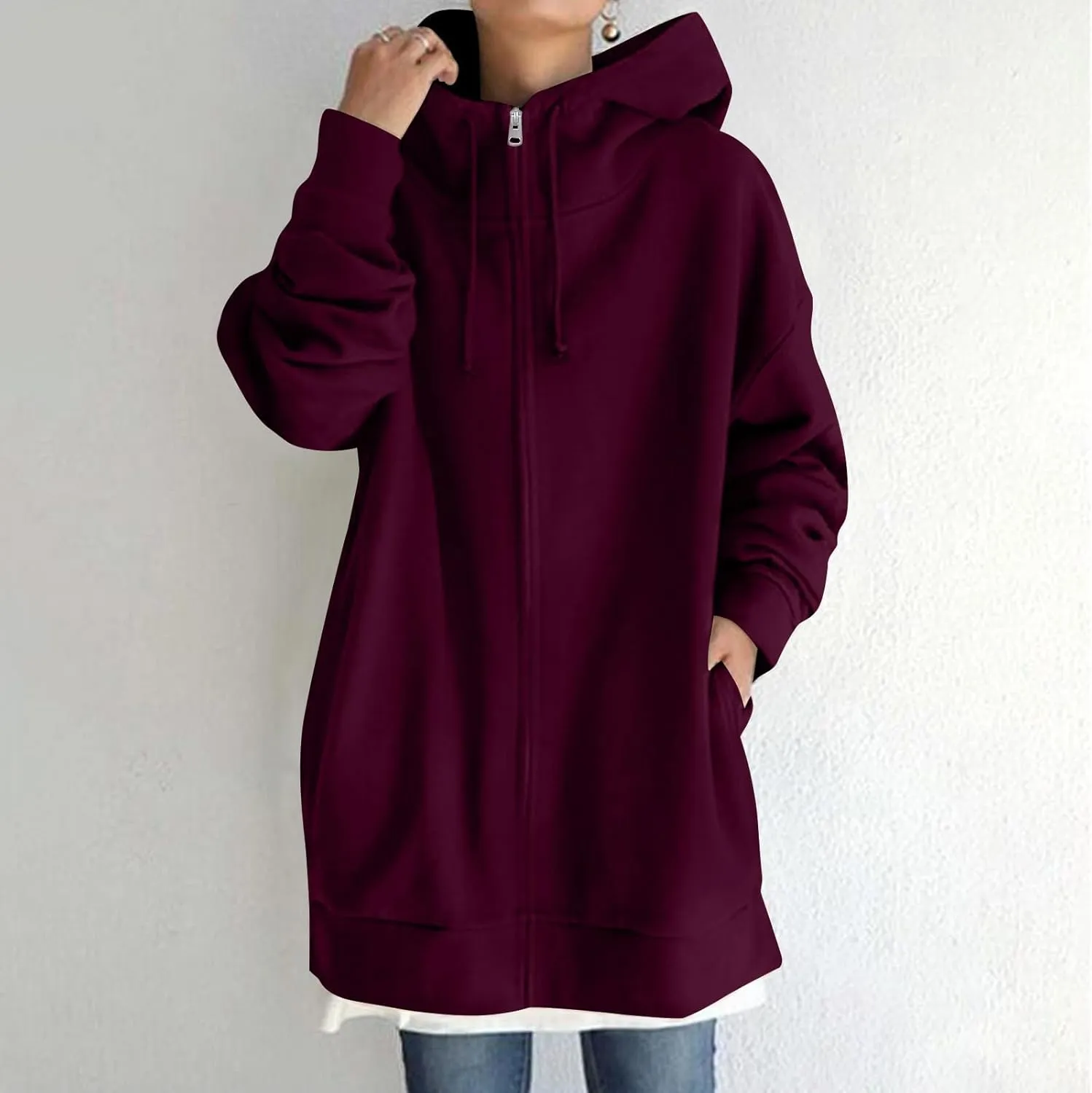 Zip Up Hoodie Women Fashion Tunic Hoodies Winter Fleece Pullover Hoodies 2024 Fall Long Jackets with Pockets