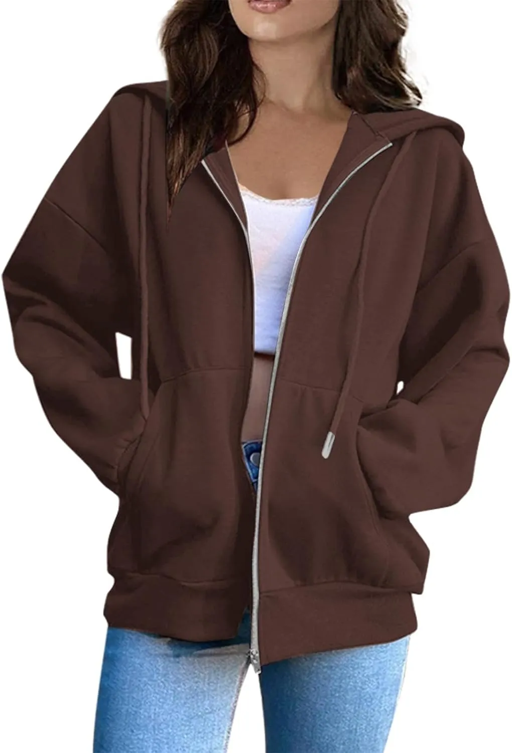 Zip Up Hoodie Women Long Sleeve Oversized Sweatshirts Y2K Jacket With Pockets 2024 Fall Outfits