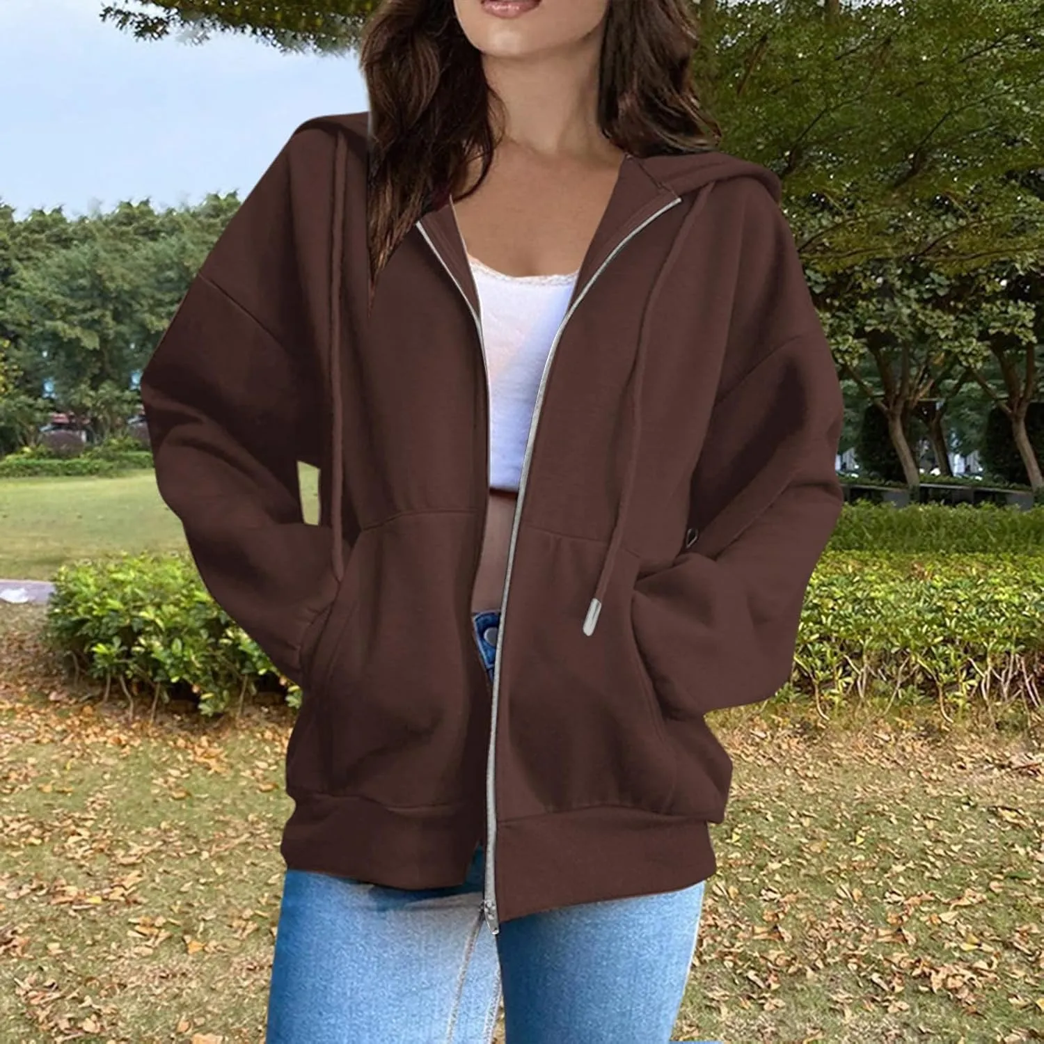 Zip Up Hoodie Women Long Sleeve Oversized Sweatshirts Y2K Jacket With Pockets 2024 Fall Outfits