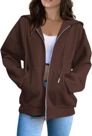 Zip Up Hoodie Women Long Sleeve Oversized Sweatshirts Y2K Jacket With Pockets 2024 Fall Outfits