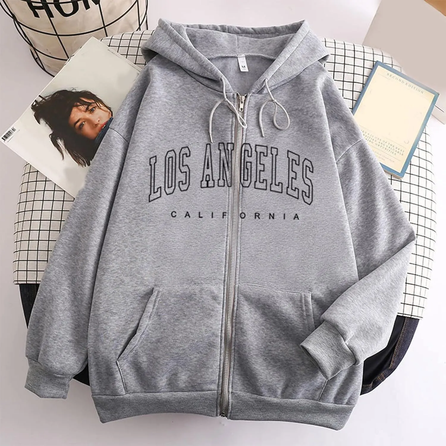 Zip Up Hoodies for Teen Girls Los Angeles Sweatshirt with Hood Full Zipper Hoodies Pullover Long Sleeve Tops with Pockets