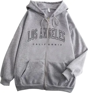 Zip Up Hoodies for Teen Girls Los Angeles Sweatshirt with Hood Full Zipper Hoodies Pullover Long Sleeve Tops with Pockets
