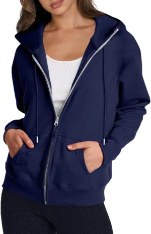 Zip Up Hoodies for Women 2024 Fall Winter Oversized Sweatshirt Fleece Lined Jacket Casual Warm Outfit with Pockets