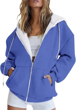Zip Up Sweatshirt Women Oversized Lightweight Hooded Patterned Sweatshirt Long Sleeve Sweatshirts Casual Fall Clothes